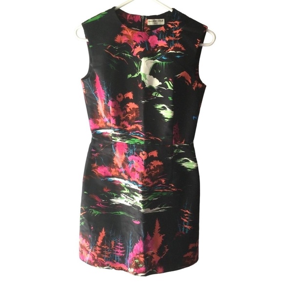 Balenciaga Dress Italy Size Small Black Art-to-Wear Bold Colors Mini Womens SM S